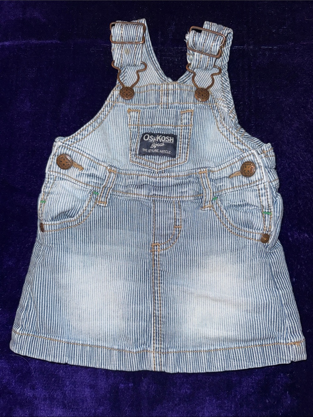 3/6m vintage OshKosh B'gosh Light Blue Striped Denim Overall Dress for girls